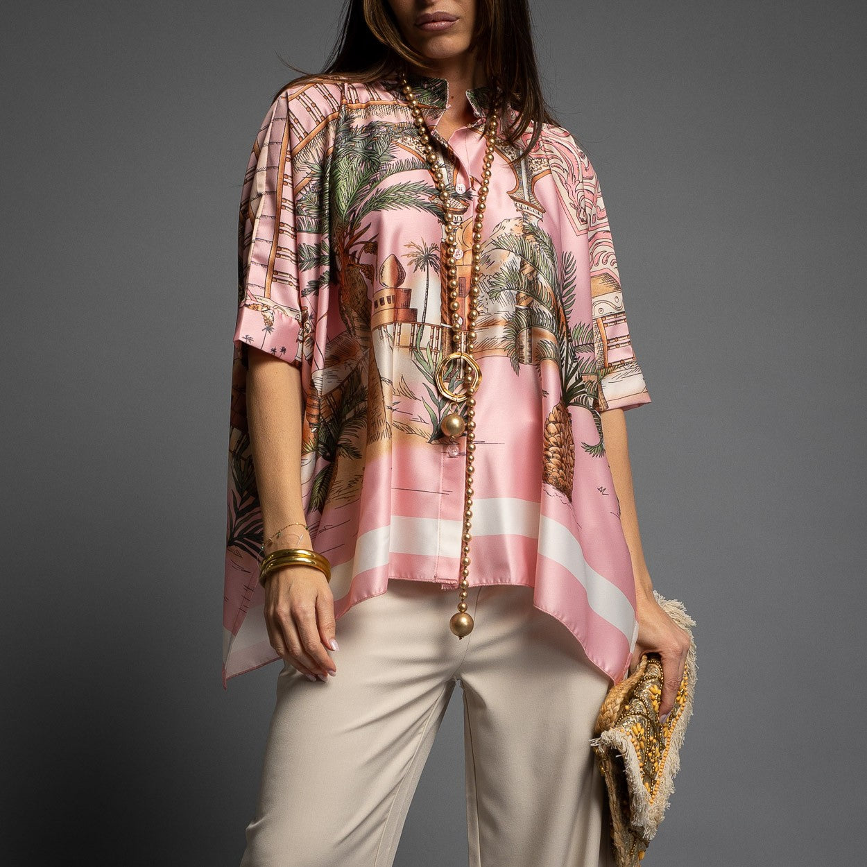 BLOUSE EN SATIN OASIS PINEAPPLE ROSE