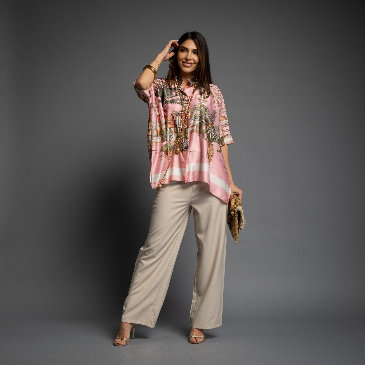 BLOUSE EN SATIN OASIS PINEAPPLE ROSE