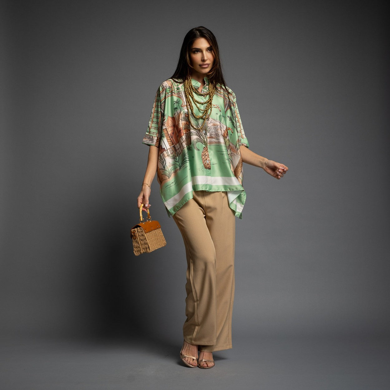 BLOUSE EN SATIN OASIS PINEAPPLE VERT