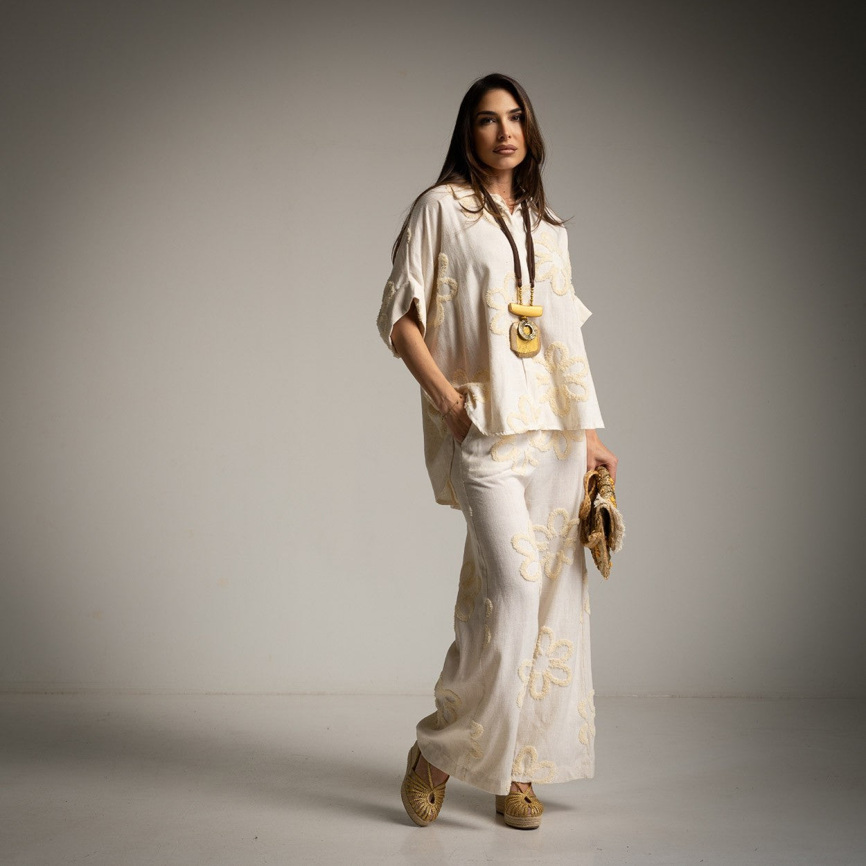 ENSEMBLE 2 PIÈCES PANTALON ET HAUT EN LIN