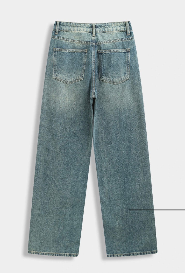 JEAN WIDE LEG DÉLAVÉ EN DENIM