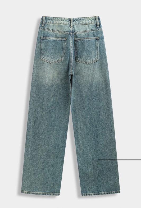 JEAN WIDE LEG DÉLAVÉ EN DENIM