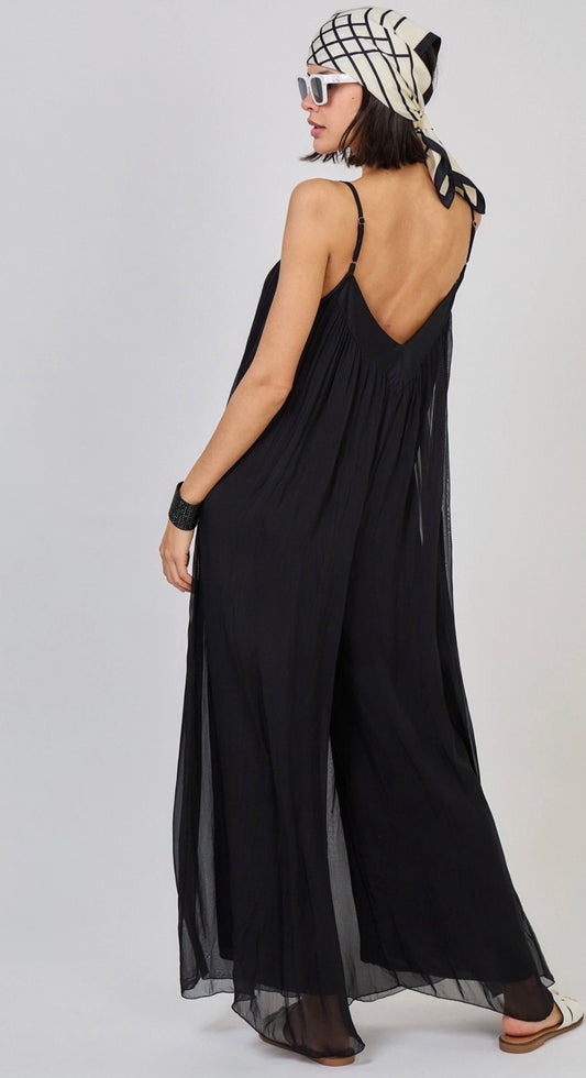 Combinaison pantalon en soie mélangée effet vaporeux, bretelles réglables