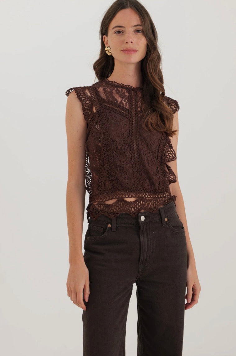 Top en dentelle sans manches zippé