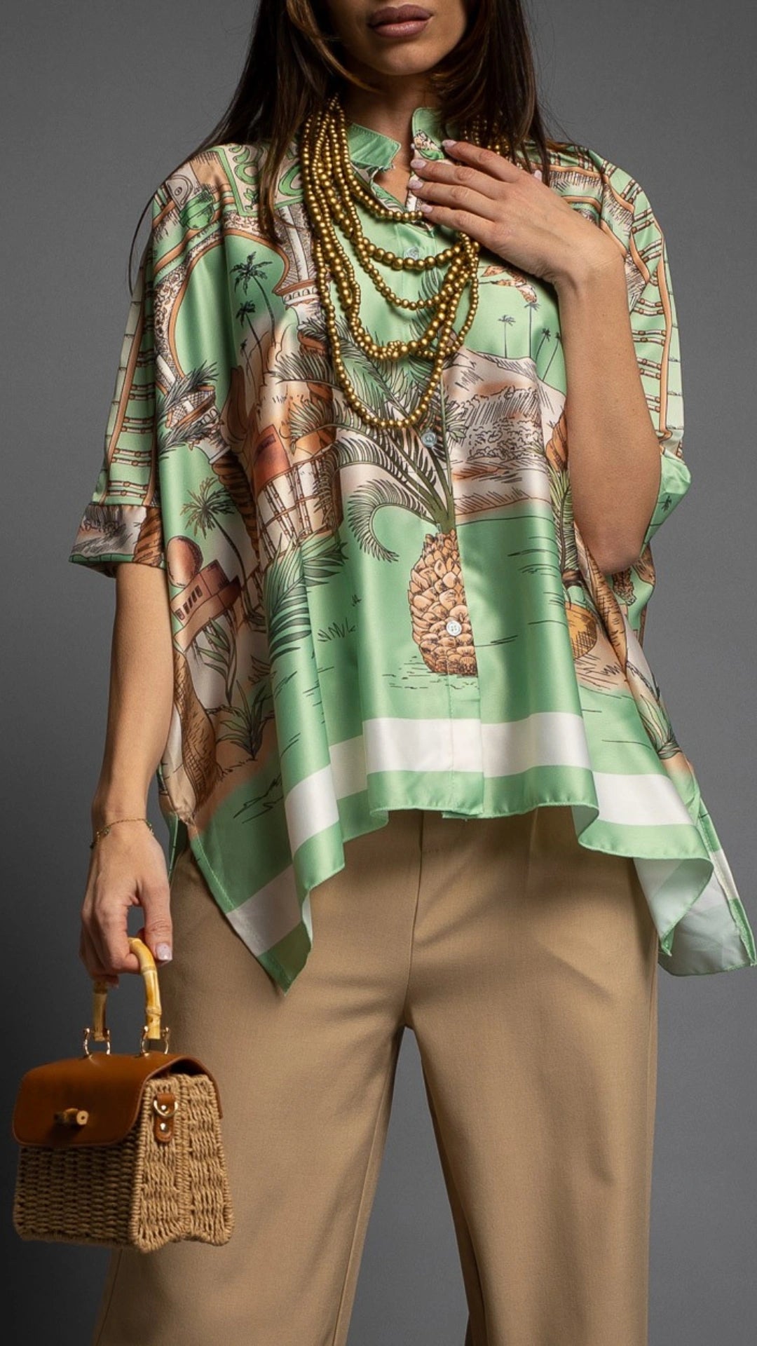 BLOUSE EN SATIN OASIS PINEAPPLE VERT