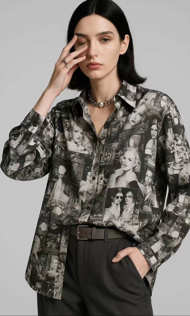 Chemise imprimé portraits artistiques – style rétro chic