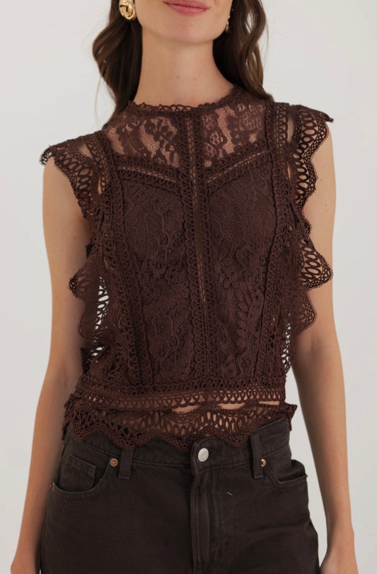 Top en dentelle sans manches zippé
