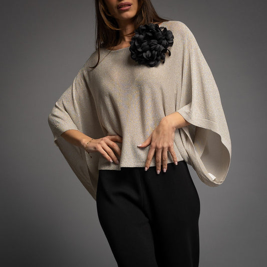 PULL LUREX MANCHES ÉTOILES BEIGE