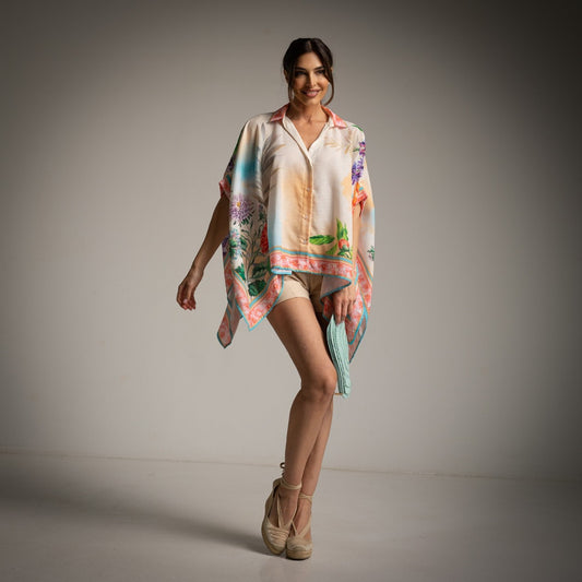 CHEMISE/PONCHO RUSTIQUE PAPILLON CORAIL