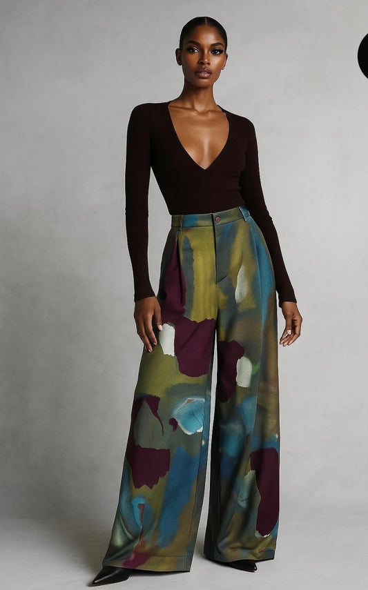 Pantalon large fluide imprimé