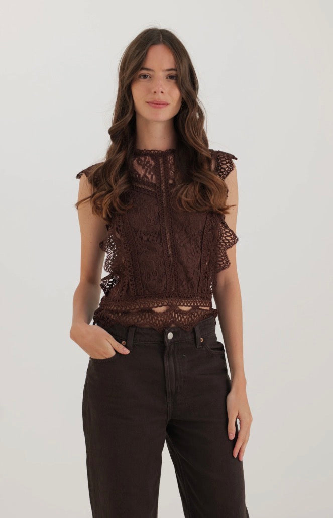 Top en dentelle sans manches zippé