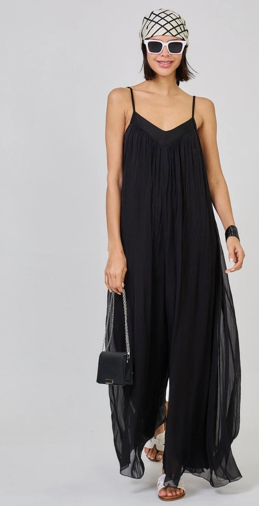 Combinaison pantalon en soie mélangée effet vaporeux, bretelles réglables