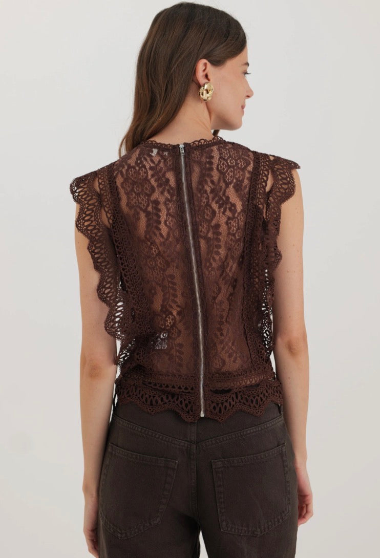 Top en dentelle sans manches zippé