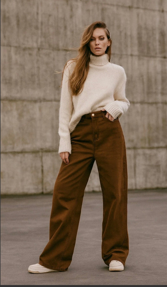 Pantalon large en denim avec intérieur doublé chaud