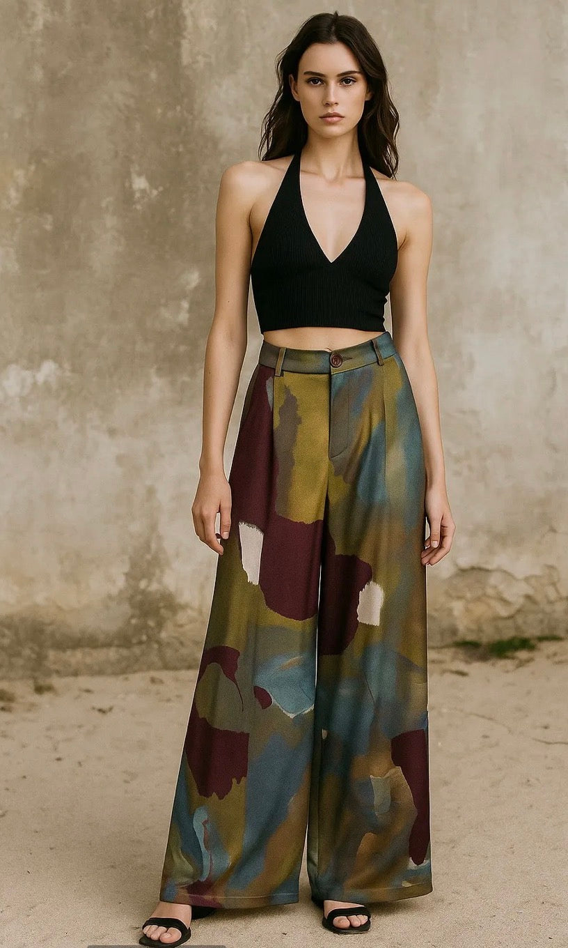 Pantalon large fluide imprimé