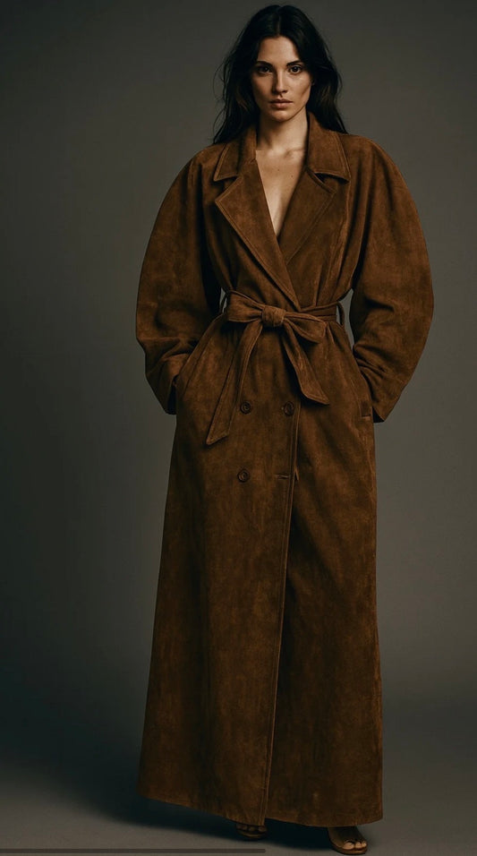Manteau trench long en suédine oversize