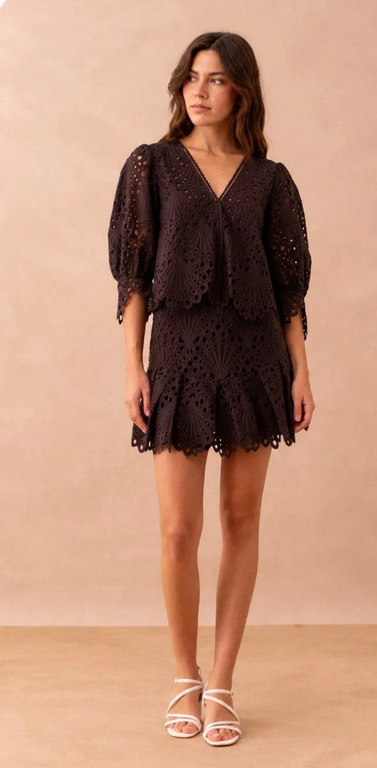 Ensemble blouse & jupe dentelle guipure Selena