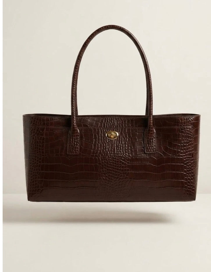 SAC EN CUIR VÉRITABLE Urban Chic, Marron Foncé
