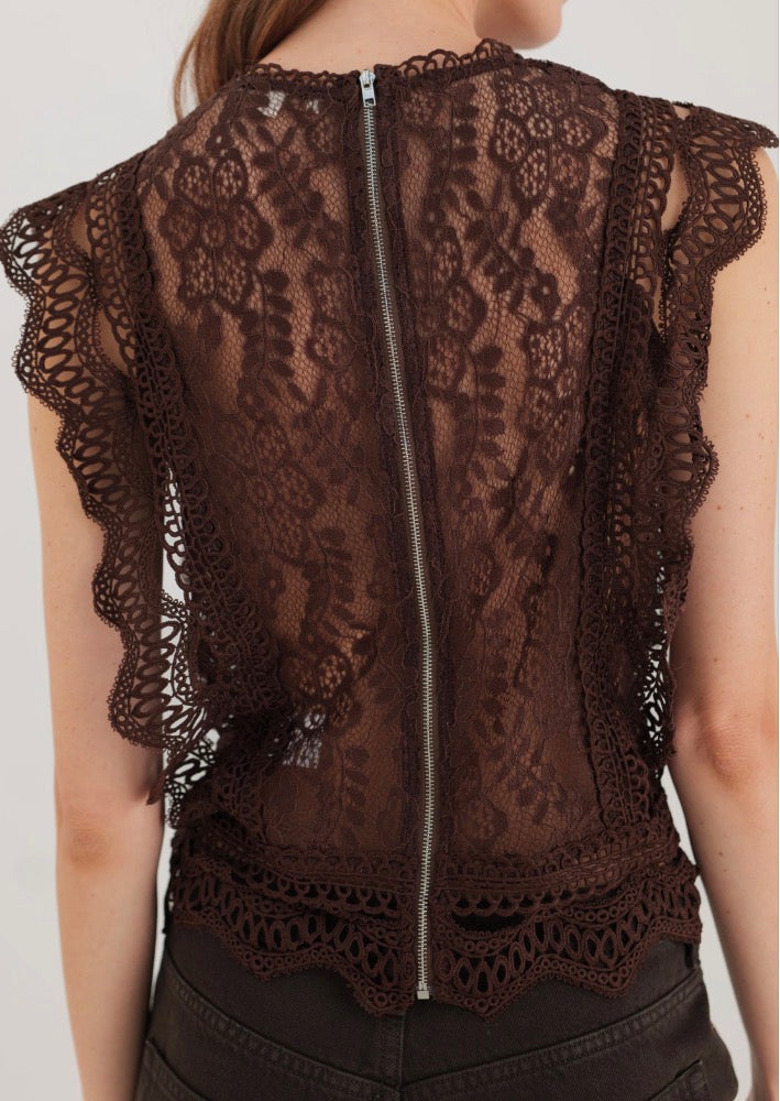 Top en dentelle sans manches zippé