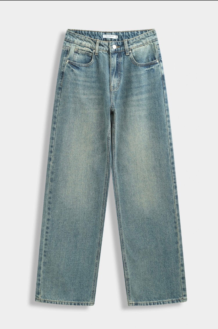 JEAN WIDE LEG DÉLAVÉ EN DENIM