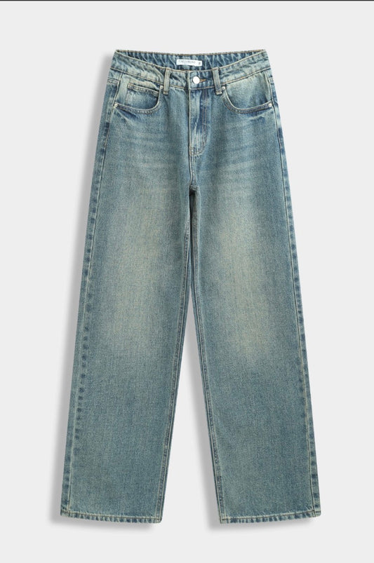 JEAN WIDE LEG DÉLAVÉ EN DENIM