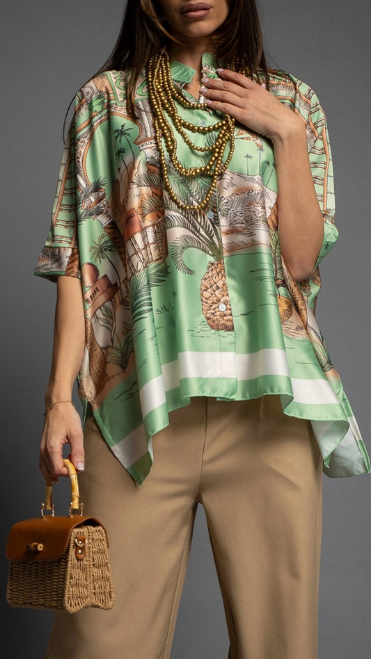 BLOUSE EN SATIN OASIS PINEAPPLE VERT