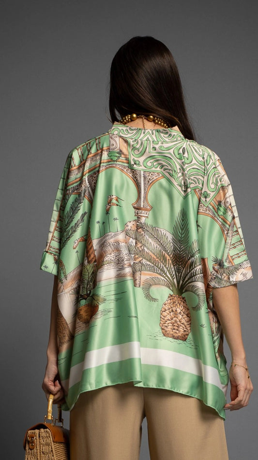 BLOUSE EN SATIN OASIS PINEAPPLE VERT