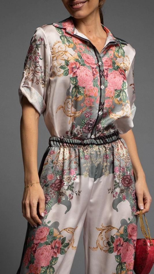 BLOUSE EN SATIN OASIS PINEAPPLE KAKI